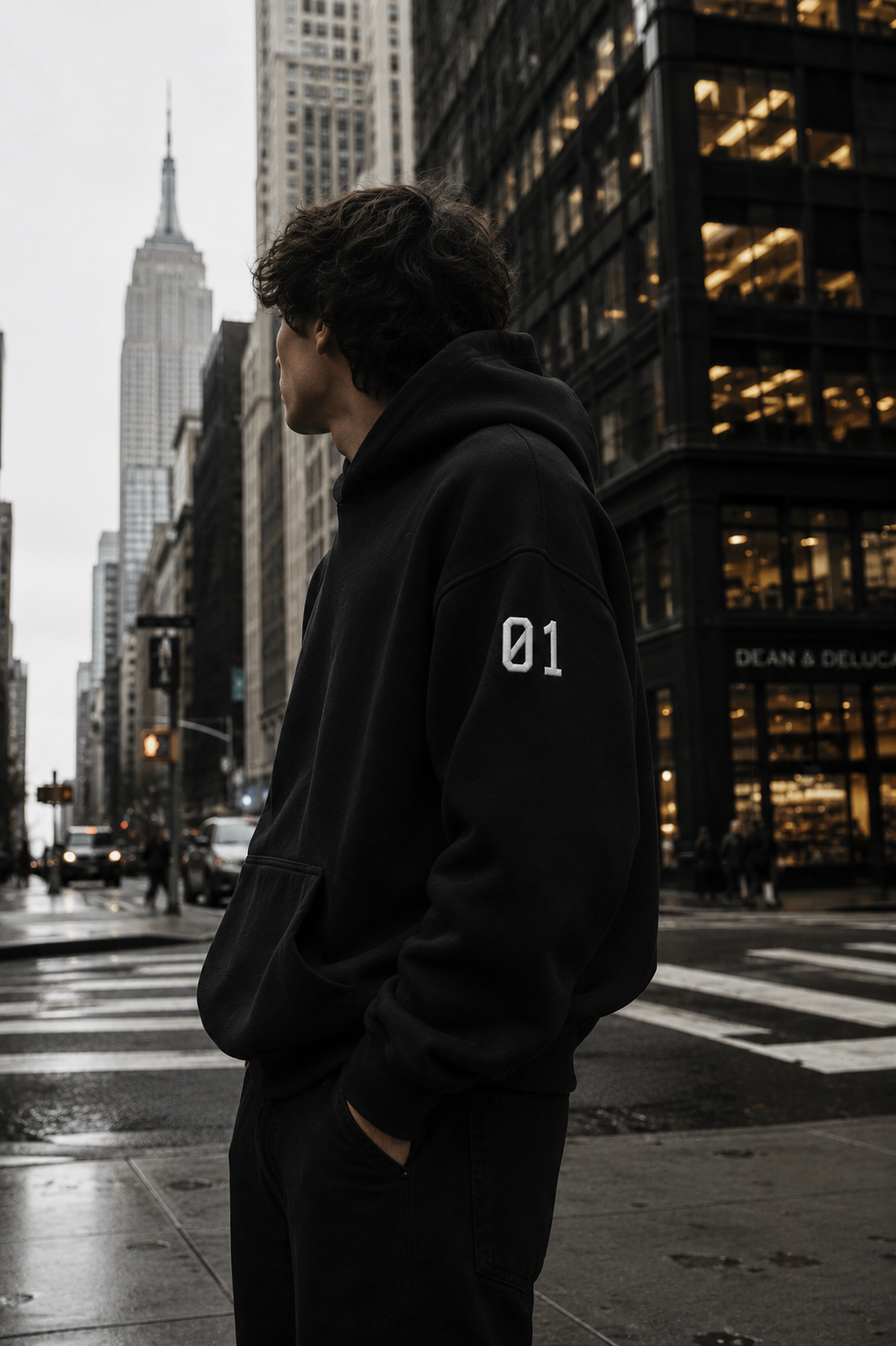Subset Hoodie in Terminal Black — oversized 01 sleeve embroidery