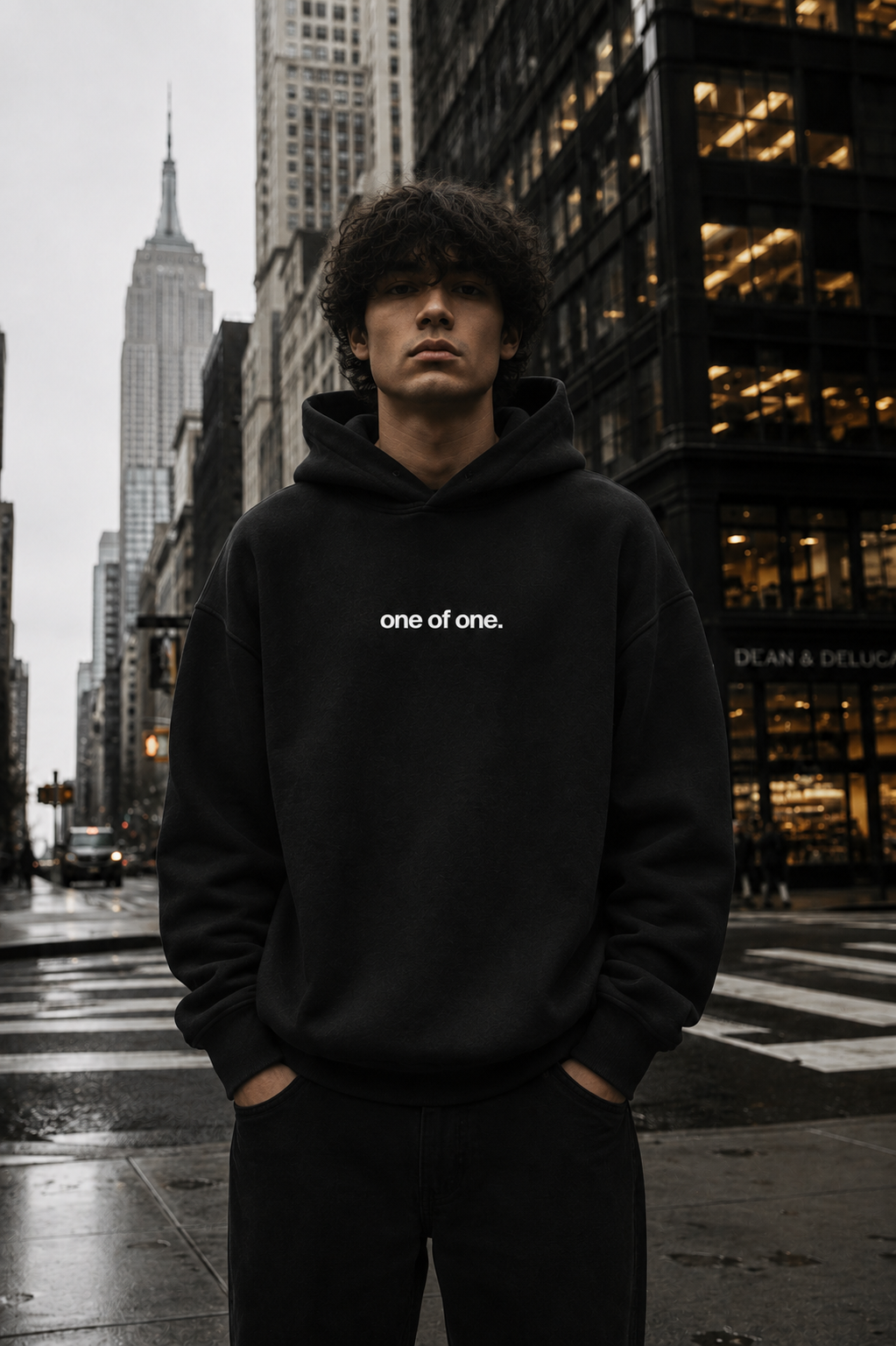 Origin Hoodie in Terminal Black — 'one of one.' chest print